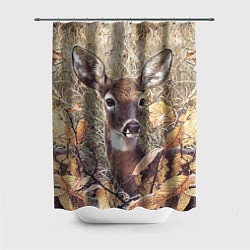 Шторка для душа Оленёнок в осеннем лесу, цвет: 3D-принт