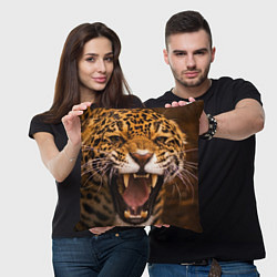 Подушка квадратная Ярость леопарда, цвет: 3D-принт — фото 2