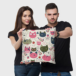 Подушка квадратная Радостные котики, цвет: 3D-принт — фото 2