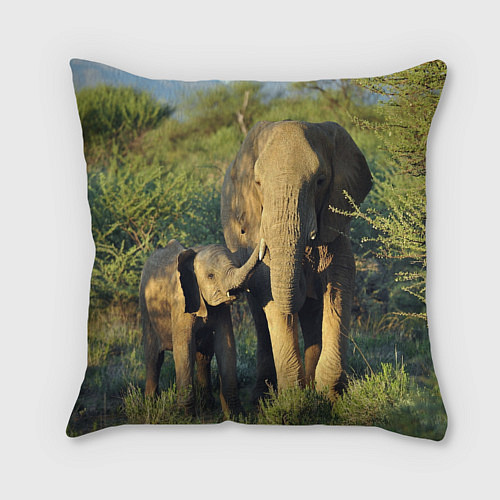 Подушка квадратная Семья слонов в природе / 3D-принт – фото 2