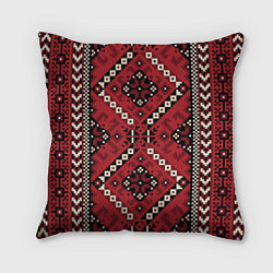 Подушка квадратная Славянский орнамент: красный, цвет: 3D-принт