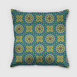 Подушка квадратная Хризантемы: бирюзовый узор, цвет: 3D-принт