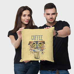 Подушка квадратная Owls like coffee, цвет: 3D-принт — фото 2