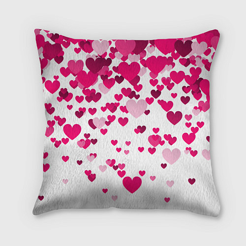 Подушка квадратная Сердца розовые падают / 3D-принт – фото 2