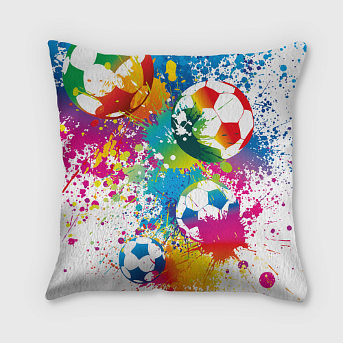 Подушка квадратная Футбольные мячи - красочные брызги / 3D-принт – фото 2