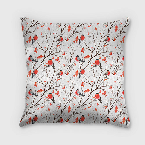 Подушка квадратная Снегири в зимнем лесу / 3D-принт – фото 2