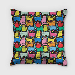 Подушка квадратная Разноцветные котики, цвет: 3D-принт