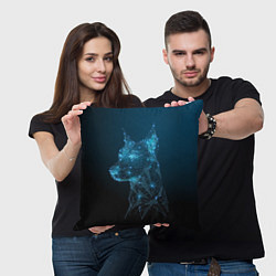 Подушка квадратная Неоново-полигональный доберман, цвет: 3D-принт — фото 2