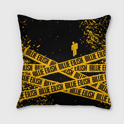 Подушка квадратная BILLIE EILISH: Yellow & Black Tape, цвет: 3D-принт
