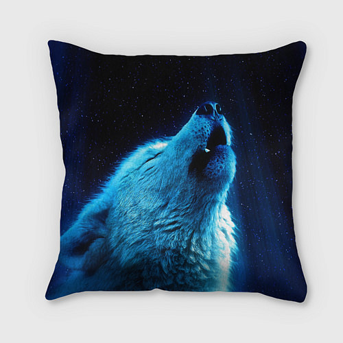 Подушка квадратная Волк воет на луну / 3D-принт – фото 2
