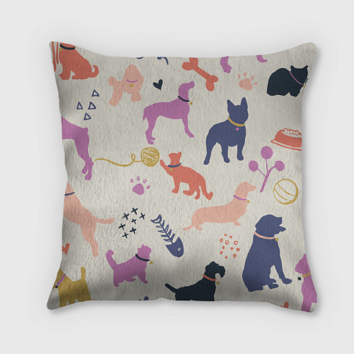 Подушка квадратная Домашние животные паттерн / 3D-принт – фото 2