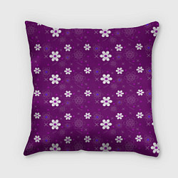 Подушка квадратная Узор цветы на фиолетовом фоне, цвет: 3D-принт