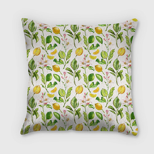 Подушка квадратная Летний узор лимон ветки листья / 3D-принт – фото 2