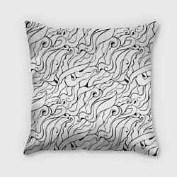 Подушка квадратная Черно-белые узоры, цвет: 3D-принт