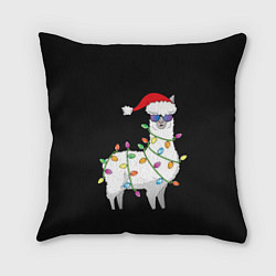 Подушка квадратная Рождественская Лама, цвет: 3D-принт