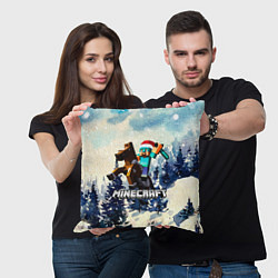 Подушка квадратная Зимний Майнкрафт, цвет: 3D-принт — фото 2