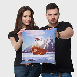 Подушка квадратная Спящий бык 2021, цвет: 3D-принт — фото 2
