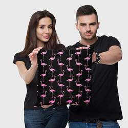 Подушка квадратная Фламинго Чёрная, цвет: 3D-принт — фото 2