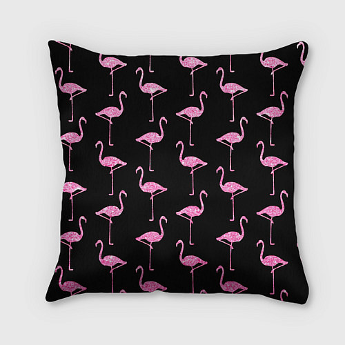 Подушка квадратная Фламинго Чёрная / 3D-принт – фото 2
