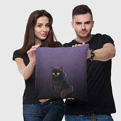 Подушка квадратная Черный кот на фиолетовом, цвет: 3D-принт — фото 2