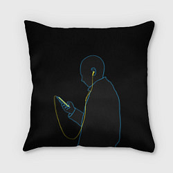 Подушка квадратная Парень в наушниках Неон, цвет: 3D-принт