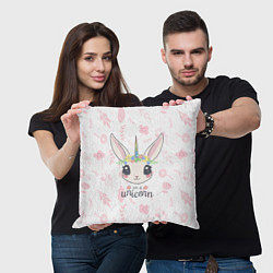 Подушка квадратная Кролик-единорог, цвет: 3D-принт — фото 2
