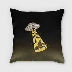 Подушка квадратная НЛО похищает динозавров