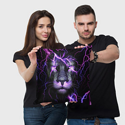 Подушка квадратная НЕОНОВЫЙ ЛЕВ NEON LION, цвет: 3D-принт — фото 2