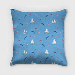 Подушка квадратная Море, дельфины, парусник, цвет: 3D-принт