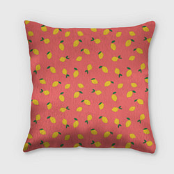 Подушка квадратная Лимоны на кораловом, цвет: 3D-принт