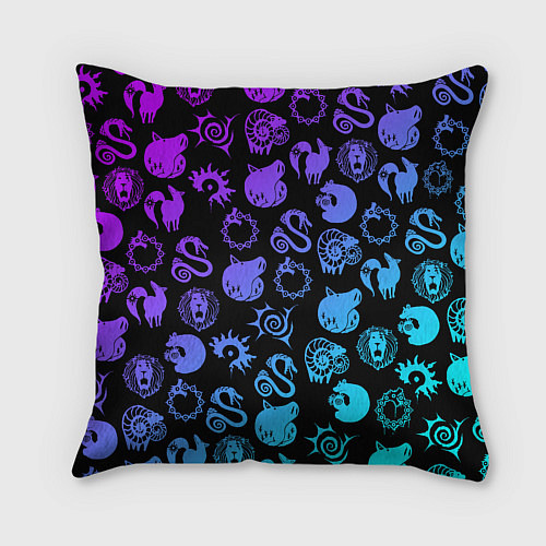 Подушка квадратная 7 СМЕРТНЫХ ГРЕХОВ НЕОН ЭМБЛЕМЫ / 3D-принт – фото 2