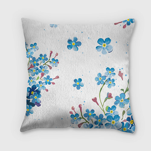 Подушка квадратная Букет голубых цветов / 3D-принт – фото 2
