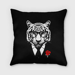Подушка квадратная Тигр с красной розой, цвет: 3D-принт