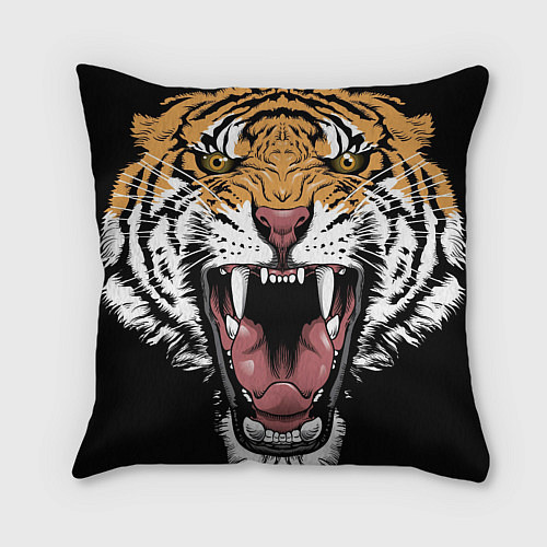 Подушка квадратная Оскал амурского тигра / 3D-принт – фото 2