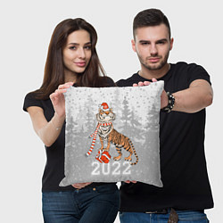 Подушка квадратная Тигр с подарками, цвет: 3D-принт — фото 2