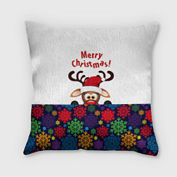 Подушка квадратная Merry Christmas оленёнок, цвет: 3D-принт