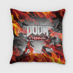 Подушка квадратная DOOM ETERNAL ДУМ ПАЛАЧ РОКА В ОГНЕ, цвет: 3D-принт