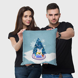 Подушка квадратная Медвежонок под новогодней елкой, цвет: 3D-принт — фото 2