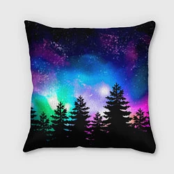 Подушка квадратная Космический лес, елки и звезды, цвет: 3D-принт