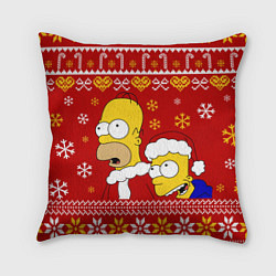 Подушка квадратная Новогодний Гомер и Барт Симпсоны