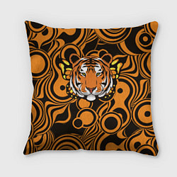 Подушка квадратная Голова тигра с бабочкой, цвет: 3D-принт