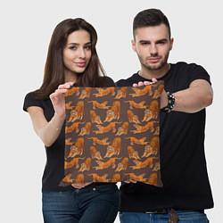 Подушка квадратная Тигровые потягушки кофе паттерн, цвет: 3D-принт — фото 2