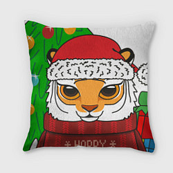 Подушка квадратная Новогодний тигр в свитере, цвет: 3D-принт
