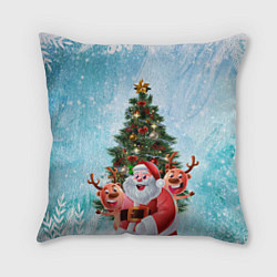 Подушка квадратная Санта и олени, цвет: 3D-принт