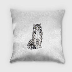 Подушка квадратная Сидящая белая тигрица, цвет: 3D-принт