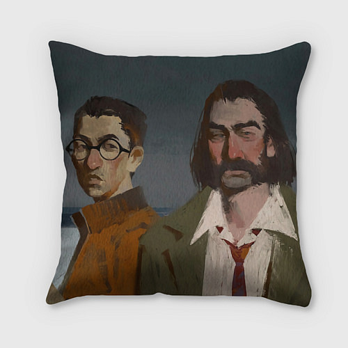 Подушка квадратная Дюбуа и Куцураги маслом / 3D-принт – фото 2