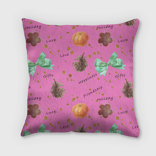 Подушка квадратная Розовый принт к любому зимнему празднику, с позити / 3D-принт – фото 2