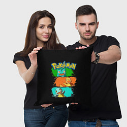 Подушка квадратная Стартовые покемоны - Pokemon, цвет: 3D-принт — фото 2