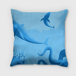 Подушка квадратная МоРское Дно с Акулами, цвет: 3D-принт