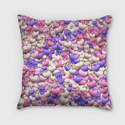 Подушка квадратная Сердечки-черепушки, цвет: 3D-принт
